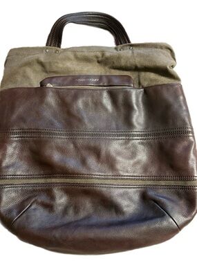 Vintage Mandarina Duck Dark Brown Leather & Canvas Tote Bag Shoulder Bag